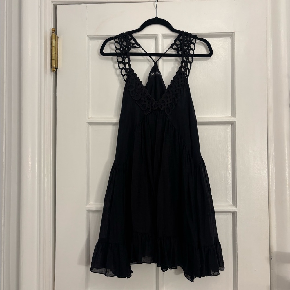 Zara Flouncy Black Mini Dress
